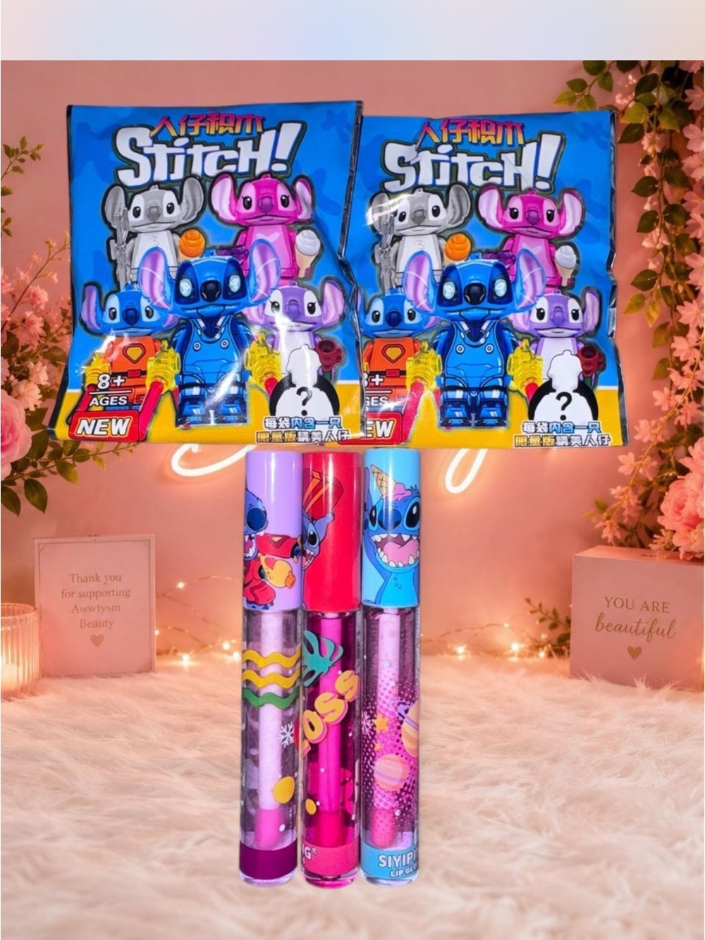Stitch bundle- NWT- 2/ LEGO stitch blind bags-3/ stitch lip glosses exp 2030